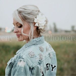 CHOSEN Bridal Jean Jacket. Size Large. Worn just for photos on Wedding Day.